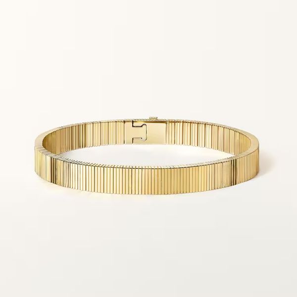 V-Gold 18K Gold Bracelet - Thick Designer Open Style Bangle for Men and Women - Wedding Jewelry with Gift Box