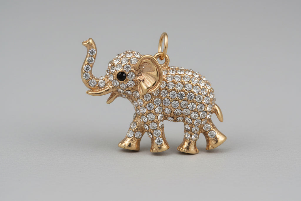 Gold Elephant pendant with Vvs gold diamonds and chain