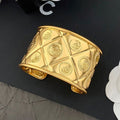Designer Gold Tone Bracelet gold bangle Checkered Wide Cuff Copper 18K Gold Plated Retro Vintage Style Statement Bangle Fashion Jewelry FREE Shipping