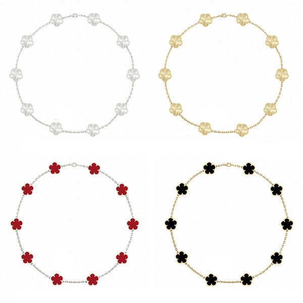 10 Motif Flower Necklaces Designer For Women Stainless Steel Plated Gold Jewelry Woman Mother Of Pearl Four Leaf Clover Necklace Daily Outfit Christmas Gift