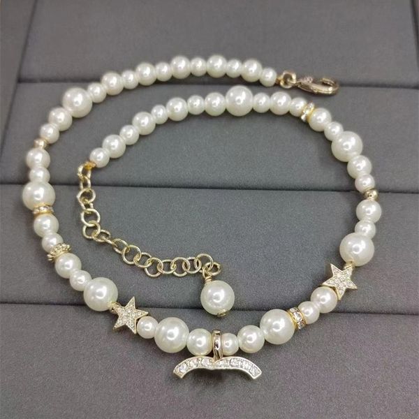 Fashion Designer Brand C Letters Pendant Necklaces Luxury Womens Golden Chain Geometric 18K Gold Plated Pearl Necklace Chain Wedding Party Jewelry Accessories